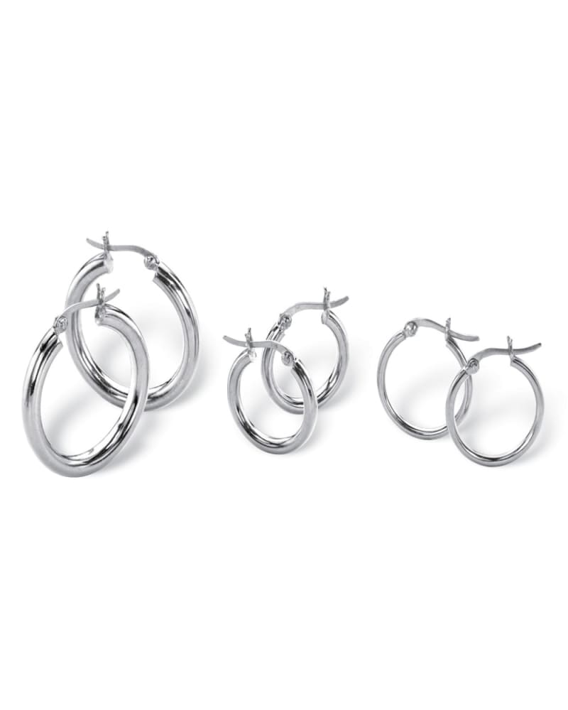 Front of a size One Size 3 Pair Hoop Earrings Set in .925 Sterling Silver in White by PalmBeach Jewelry. | dia_product_style_image_id:297093